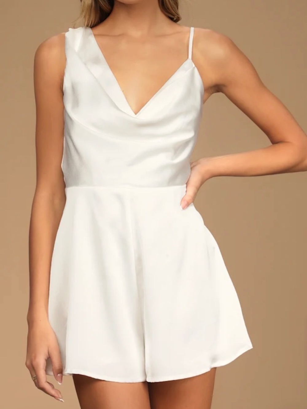 Lulu's Women's Ivory Satin Romper